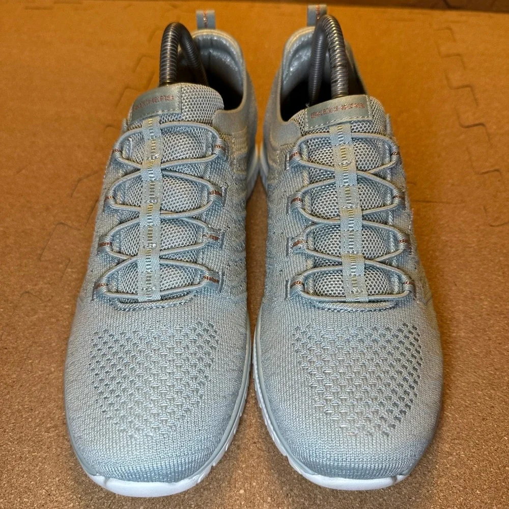 Skechers Bobs Sport Squad Women 9 Sage Green Bungee Slip On Walking Shoes 104723